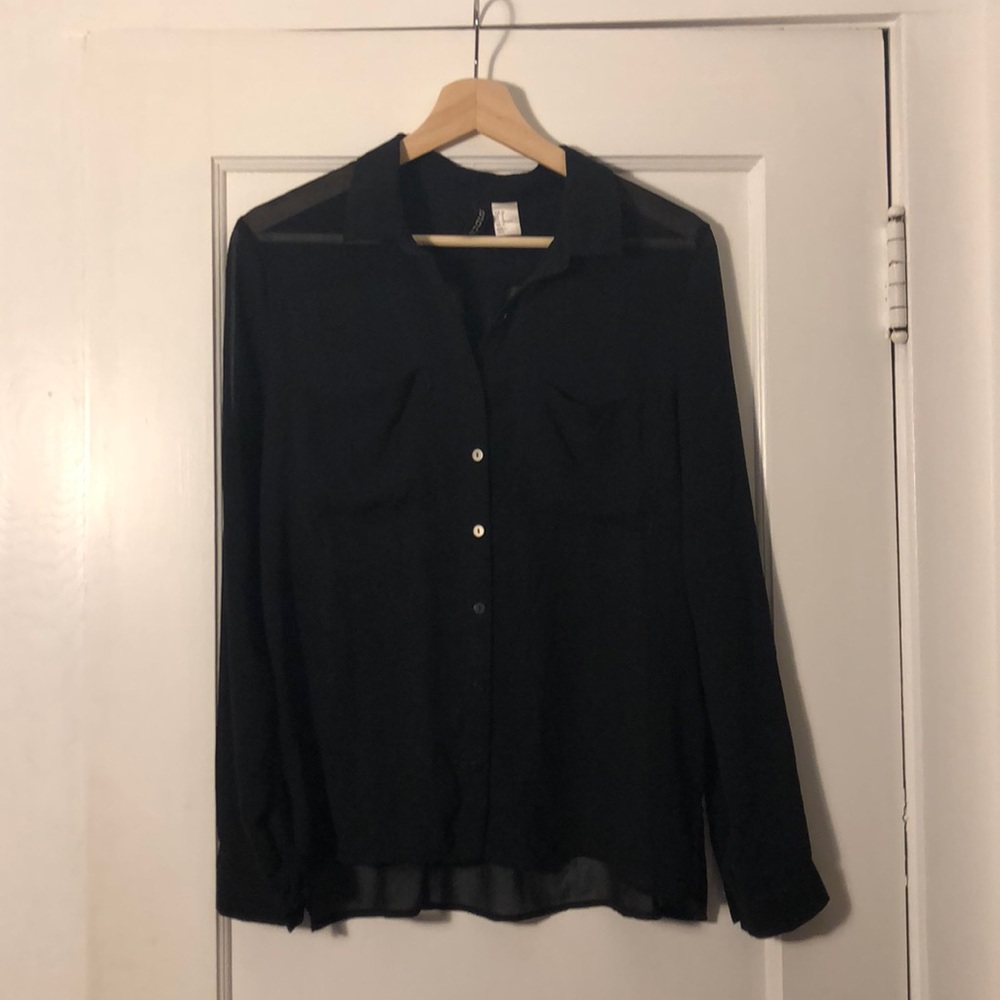 Sheer Black Button-Up Shirt